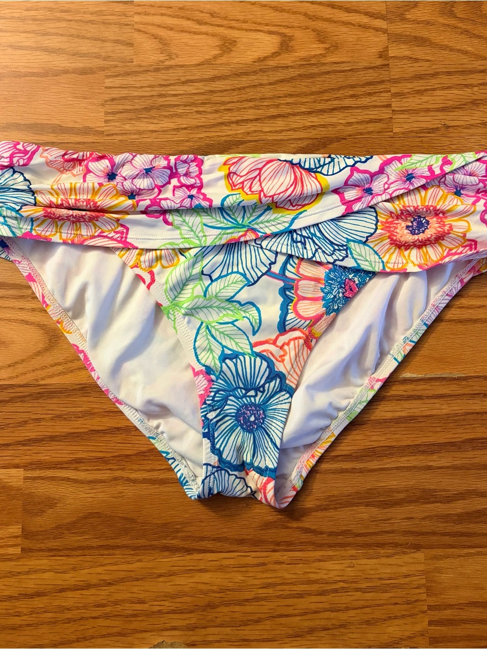 La Blanca woman’s White Floral Bikini Bottoms with Multicolor Flowers sz L 10/12